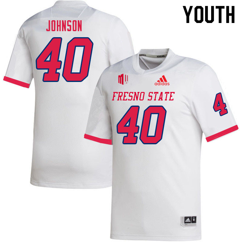 Youth #40 Carlton Johnson Fresno State Bulldogs College Football Jerseys Sale-White - Click Image to Close